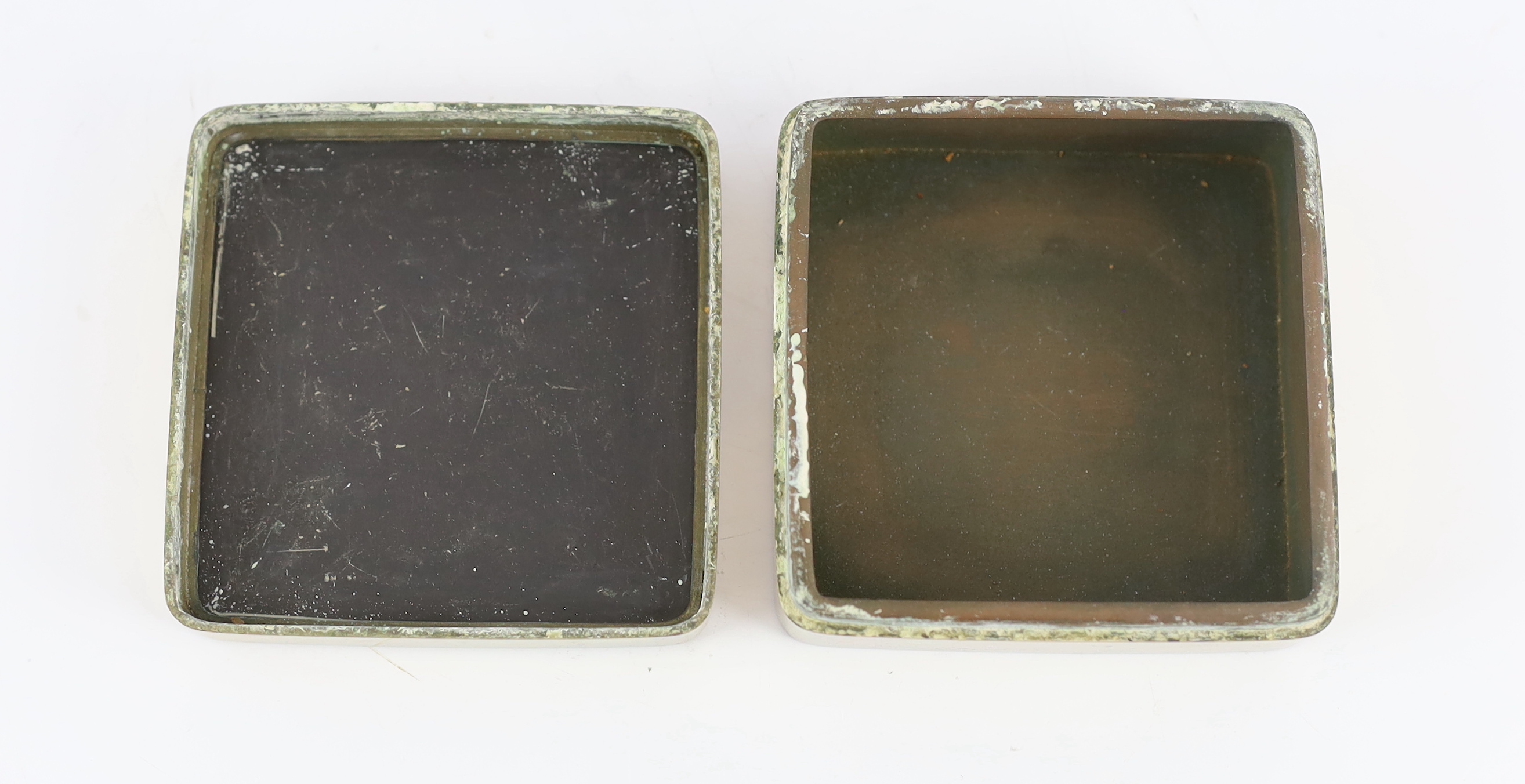 A Chinese paktong inscribed ink box, late 19th/early 20th century